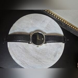 Movado Women's Museum Classic Silver Tone Case Strap Watch Black